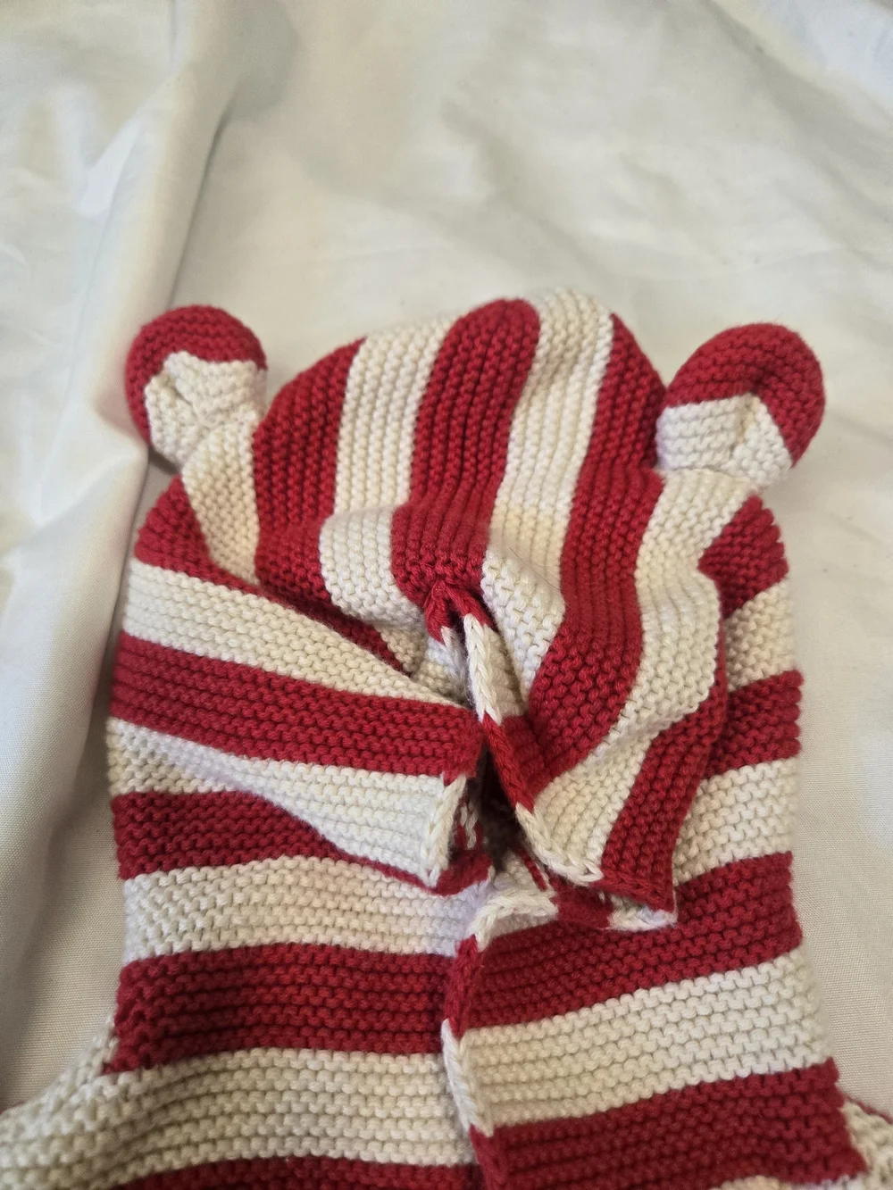 GAP Red and Cream Striped Baby Hoodie with Bear Hood Ears